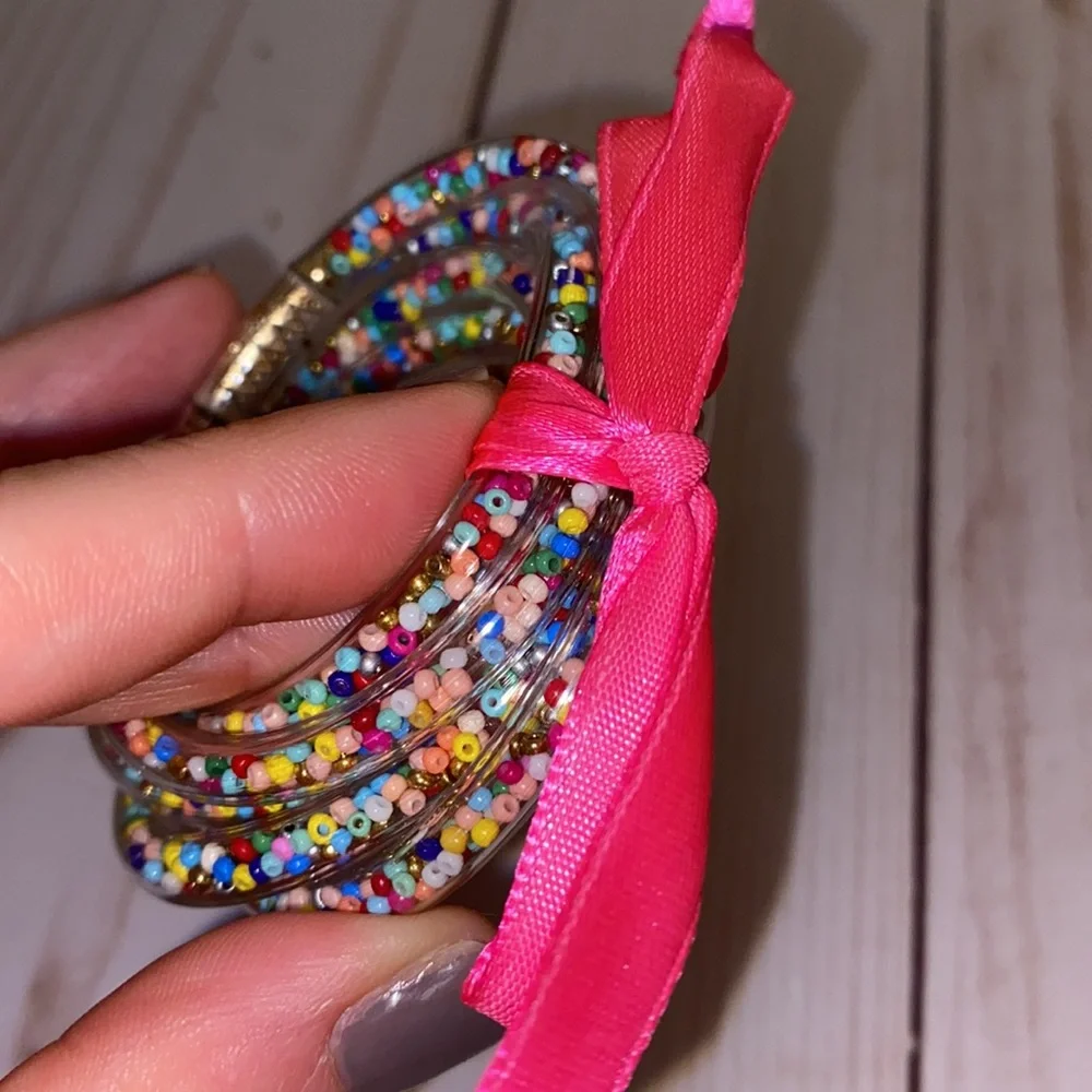 Little girls clear plastic multi colored confetti bracelets